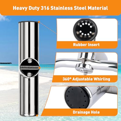 2 Pack Fishing Rod Holders for Boat Rail Mount, Stainless Steel Clamp on Rod Holder for Marine Boat, Fishing Boat, Pontoon, Jon Boat - style: Fit Rail 7/8" - 1" Upgrade