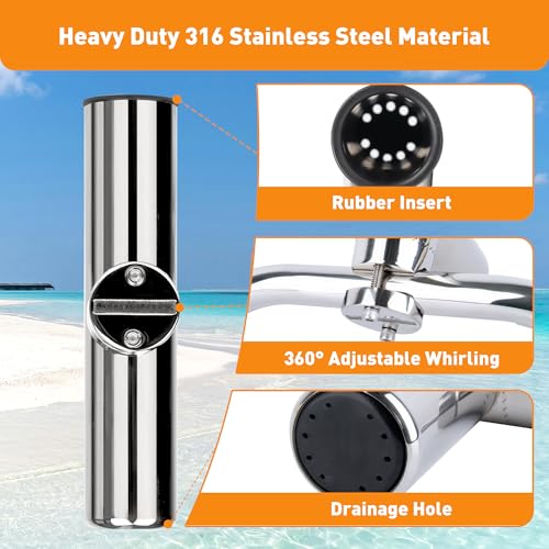 2 Pack Fishing Rod Holders for Boat Rail Mount, Stainless Steel Clamp on Rod Holder for Marine Boat, Fishing Boat, Pontoon, Jon Boat - style: Fit Rail 7/8" - 1" Upgrade