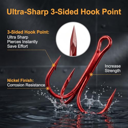 100pcs Fishing Hook Treble Hooks High Carbon Treble Hooks Super Sharp Solid Size 2 4 6 8 10 12 Triple Barbed Steel Fish Hook - color: Red, size: 4#-100pcs