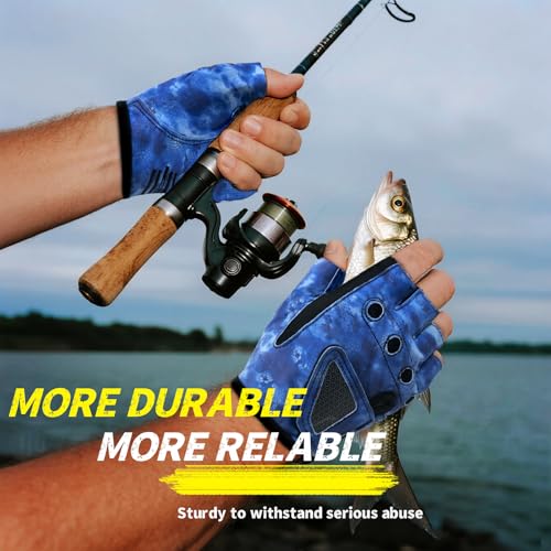 Stubby Fingerless Fishing Gloves Men - Lightweight Breathable Anti-Slip Kayak Gloves Women for Kayaking, Sailing,Paddling,Rowing - color: Camouflage blue, size: Large-X-Large