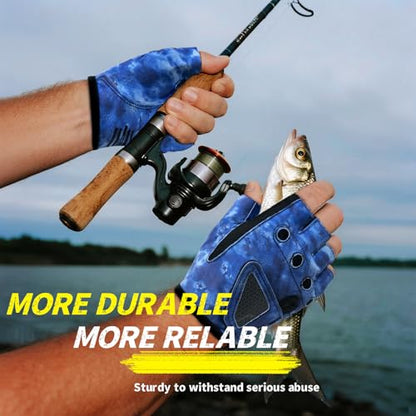Stubby Fingerless Fishing Gloves Men - Lightweight Breathable Anti-Slip Kayak Gloves Women for Kayaking, Sailing,Paddling,Rowing - color: Camouflage blue, size: Large-X-Large