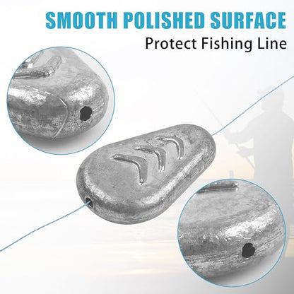 No Roll Sinker Fishing Weights Sinkers, Catfish Sinkers Flat Inline Sinkers Weights No Snag Slip Sinkers Saltwater Surf Fishing Weights Gear Tackle Fishing Weights Sinkers for Catfishing Rigs - style: 5 Mixed Sizes-5pcs