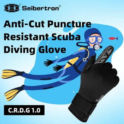 Seibertron Patented C.R.D.G 1.0 Aramid Anti-Cut Puncture Resistant Diving Gloves - color: C.R.D.G 1.0-Black, size: Small