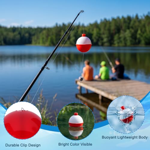 Coopay Fishing Bobbers 30Pcs-50Pcs/Lot Hard ABS Fishing Floats Set Snap on Float Red/White Bobbers Push Button Round Buoy Tackle Accessories - style: 0.5+1+1.25+1.5+2=50pcs
