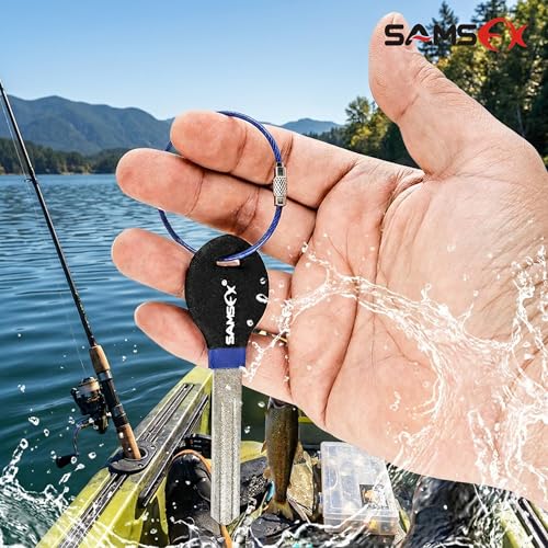 SAMSFX Fishing Hook Sharpener Hook File for Fishing Diamond File with Handle Portable Double Sided Fine and Medium Grits for Men - color: Black/Blue