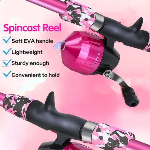 Collapsible Telescopic Fishing Rod and Reel Combo Push Button Small Fishing Pole Kit Beginner Youth Boys Fishing Starter Set Tackle - color: Camo Pink, size: 4.92FT