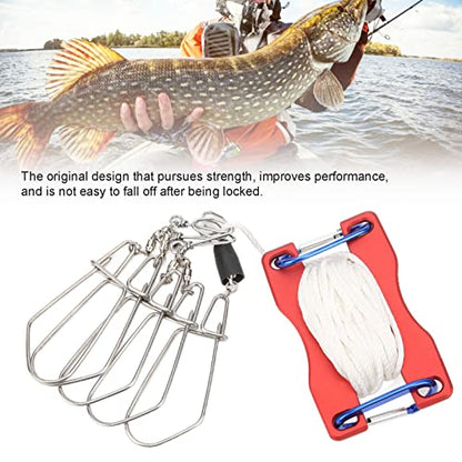 Live Fish Lock, Stainless Steel Buckle, 8m Wear Resistant Nylon Rope, Professional Gear Accessories for Big Catch, Quick Release Stringer for Kayak Fishing Gear - color: Red