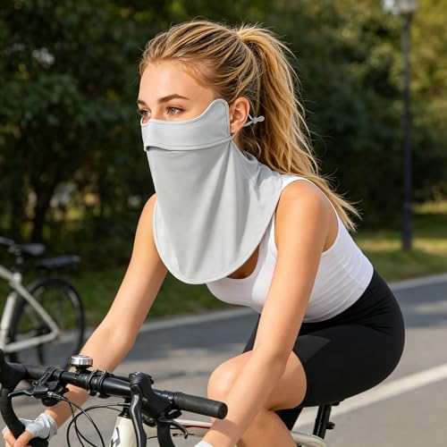 Face Cover for Sun Protection UPF 50+ UV Face Mask, UV Face Shield for Golf, Hiking Fishing & Outdoors Breathable - color: Light Grey-half