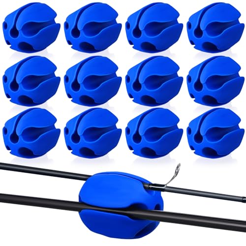 Blueweenly 12 Pcs Portable Silicone Fishing Pole Rod Holder Clips Fixed Ball 5 Holes Multifunctional Rubber Fishing Pole Puller Clips Bike Rod Holder Straps for Travel Ground Car Bike - color: Blue