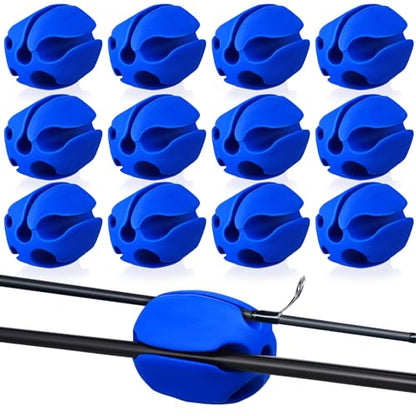 Blueweenly 12 Pcs Portable Silicone Fishing Pole Rod Holder Clips Fixed Ball 5 Holes Multifunctional Rubber Fishing Pole Puller Clips Bike Rod Holder Straps for Travel Ground Car Bike - color: Blue