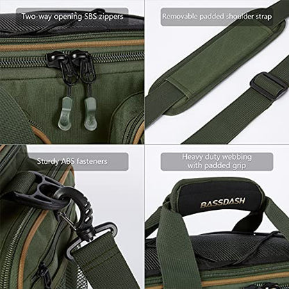 BASSDASH Fishing Tackle Shoulder Bag Water Resistant Lightweight Gear Storage Pack with Hard Molded Bottom Rain Cover