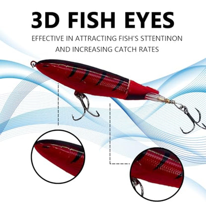 1-Pack Topwater Fishing Lures & Crankbaits Set - High-Action Popper Bass Lures with Rotating Tail, Saltwater/Freshwater Hard Baits for Trout, Pike, Catfish | Vibrating Lure Kit with Storage Box - color: dark red