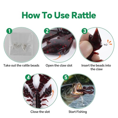 4.1" Crawfish Lure for Bass Fishing, Soft Plastic Craw Bait Kit with Removable Rattles & Jig Head, Reusable Bait Box for Freshwater Bass - color: blue+red+green