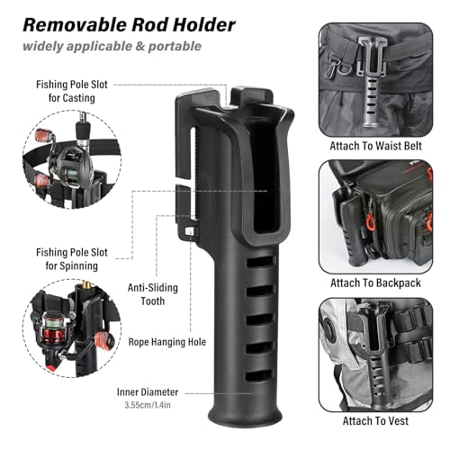 Fishing Rod Holder Belt - Adjustable Waist Wading Belts for Men with Portable Pole Inserter for Spinning Casting Reel, Outdoor Surf Kayak Fly Fishing Gear Accessories Wader Strap (Brown)