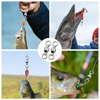 FishTrip 25/50pcs Ball Bearing Swivels with Split Rings for Saltwater | High Strength, Stainless Steel, Ball Bearing Smooth Rotation, Fishing Swivels & Snap Speed Clips Change Connector 0#-8# - size: Size 8_115lbs_25pcs