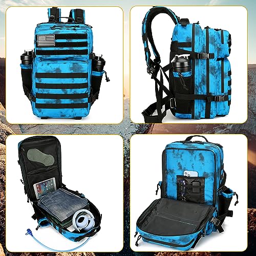 Lovelinks21 25L Tactical Backpack Military Tactical Backpack for Men and Women Small Assault Pack Outdoor Travel Hiking Camping Rucksack with Molle Webbing (Blue Water Pattern) - color: Blue Water Pattern