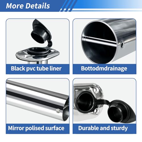 Hoffen 2Pcs Boat Stainless Steel Fishing Rod Holder Flush Mount 15/30/90 Degree with PVC Cap,Inner Tube and Gasket - style: 90 Degree
