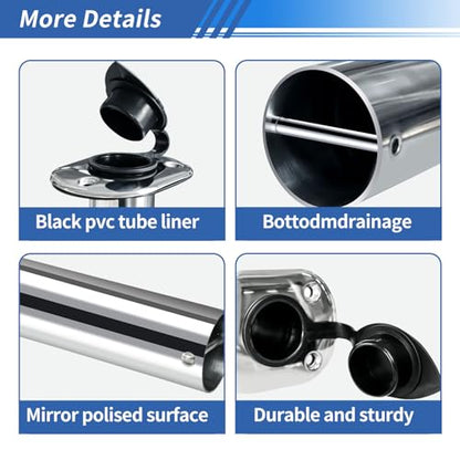 Hoffen 2Pcs Boat Stainless Steel Fishing Rod Holder Flush Mount 15/30/90 Degree with PVC Cap,Inner Tube and Gasket - style: 90 Degree