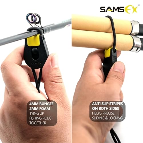 SAMSFX Fishing Rods Belt Stretchy Wrap Pole Straps Elastic Cable Ties for Casting, Spinning & Fly Rods - color: 4pcs, Black & Yellow