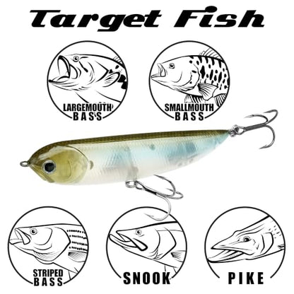 LUCKY CRAFT Sammy 98, Freshwater Lake Bass Fishing Lure, Topwater, Floating, Perfect Walking The Dog, Fishing Gear, Fishing Accessories, Fishing Tackle - color: 238 Ghost Minnow