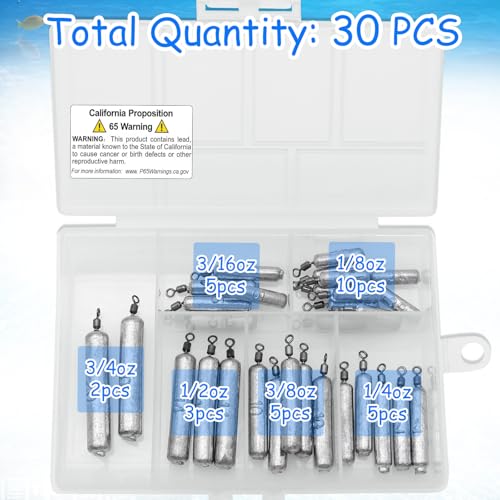 Fishing Weights Sinkers Kit, 25/30pcs Bass Casting Drop Shot Weights Lead Fishing Weights for Catfish Saltwater Freshwater Fishing - size: 30pcs