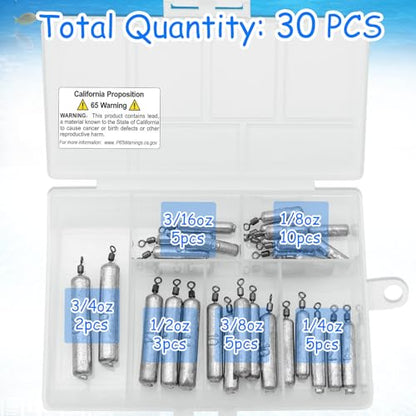 Fishing Weights Sinkers Kit, 25/30pcs Bass Casting Drop Shot Weights Lead Fishing Weights for Catfish Saltwater Freshwater Fishing - size: 30pcs
