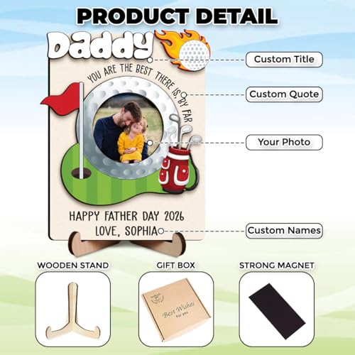 Personalized Dad Wooden Picture Frame from Son Daughter, Custom Quote and Photo Magnetic Frames for Refrigerator, Fridge Magnet Photo Frame Gifts for Father's Day, Dad, Grandpa - color: 1. Dad-13
