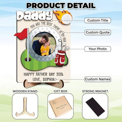 Personalized Dad Wooden Picture Frame from Son Daughter, Custom Quote and Photo Magnetic Frames for Refrigerator, Fridge Magnet Photo Frame Gifts for Father's Day, Dad, Grandpa - color: 1. Dad-13
