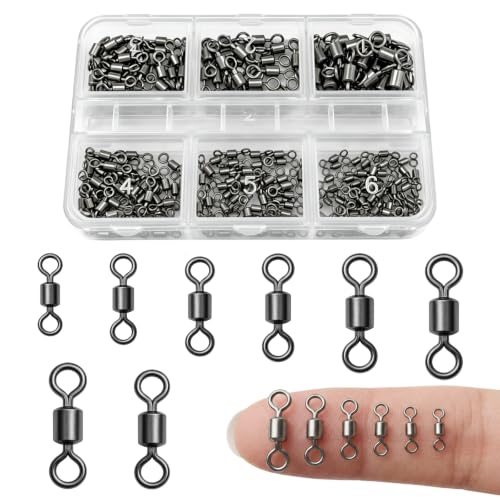 DONQL 200pcs Fishing Barrel Swivels, Stainless Steel Rolling Bearing Snap Connector for Saltwater Freshwater Leader Line Lure, Swivels Fly Fishing Tackles 61.7lbs to 6.6lbs #4#6#8#10#12#14