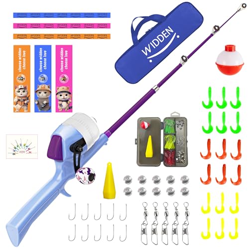 Kids Fishing Pole, Telescopic Fishing Rod, Toddler Collapsible Fishing Rod and Reel Combo with Tackle Box, Fishing Line, Bobber, and Soft Lures for Boy, Girl, Youth, Beginner, Over 4 Years Old - color: Misty Blue & Magic Purple