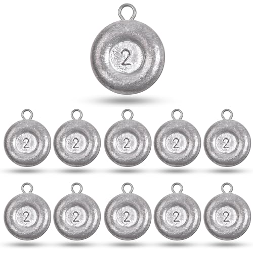 Disc Sinkers Fishing Weights, Flat Coin Sinkers Saltwater Surf Fishing Weights for Catfishing Drifting Trolling Bottom Saltwater Fishing Tackle 1oz 2oz 3oz 4oz 5oz 6oz 8oz - style: 2 Ounce, 10 Pack