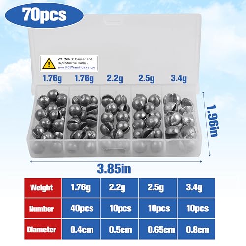 Split Shot Fishing Weights, 100pcs Round Split Shots Fishing Sinkers Removable Egg Weights Sinkers Clip On Weight Fish Line Sinker Tackle for Saltwater Freshwater - size: Split Shot Kit-70pcs