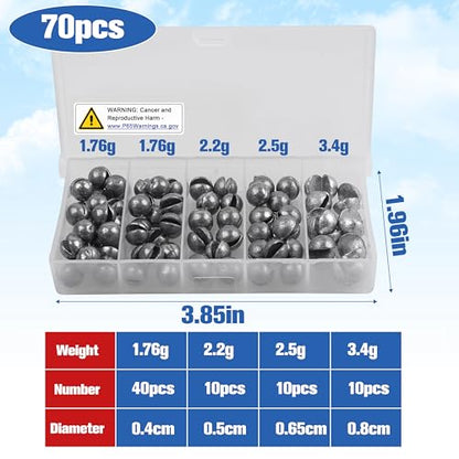 Split Shot Fishing Weights, 100pcs Round Split Shots Fishing Sinkers Removable Egg Weights Sinkers Clip On Weight Fish Line Sinker Tackle for Saltwater Freshwater - size: Split Shot Kit-70pcs