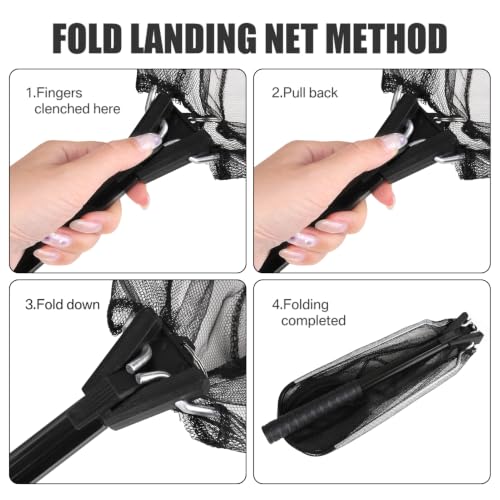 Yeahmart Fishing Landing Net with Telescopic Aluminum Handle Pole, Collapsible Nylon Mesh Minnow Fish Net for Saltwater & Freshwater, Portable Fishing Gear for Kids, Men, Women, Extends 21-75 Inches - style: 21" Full Length (Black-fixed Handle)