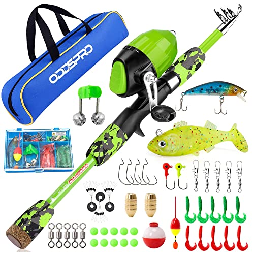 ODDSPRO Kids Fishing Pole - Portable Telescopic Kids Fishing Rod and Reel Combo Kit - with Spincast Fishing Reel Tackle Box for Girls, Youth - color: Green, size: 4.92 ft