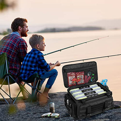 DSLEAF Waterproof Tackle Box Bag with Rod Holder, Soft Fishing Tackle Storage Bag with Non-Slip Base for Saltwater or Freshwater Fishing (Patent Design), Only Bag