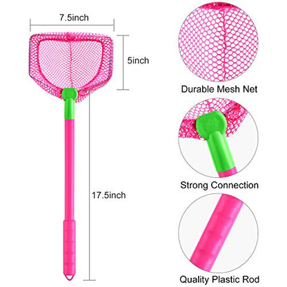 Coopay 2 Pieces Butterflies Kids Fishing Net Catching Bug Floating Bait Beach Nets for Outdoor Playing - color: Blue + Rose Red