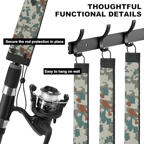 Neoprene Camo Fishing Rod Sleeves,Fishing Pole Sleeves,Fishing Rod Socks | UV Resistance,Puncture Resistant, Protect Casting, Spinning, Trolling Fishing Rods, Storage, tangled-free,75in,68in,60in - color: 2-Digital Camo, size: 60"