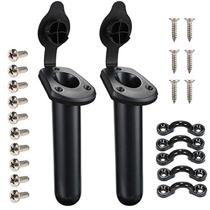 2 Pack Kayak Deck Flush Mount Fishing Rod Holders and Cap Cover for Boat, Canoe and Tackle Accessory Tool