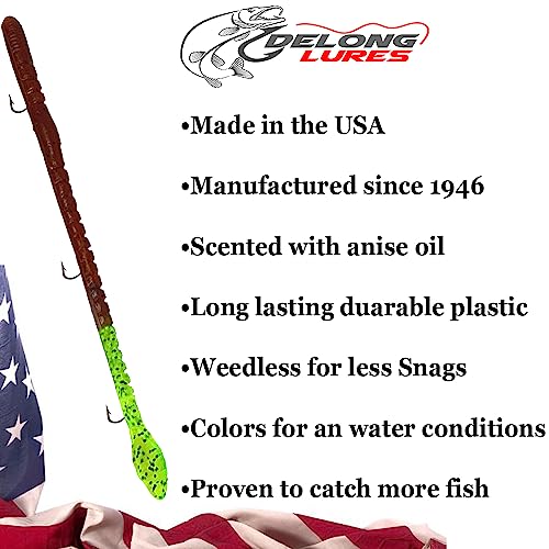 Delong Lures 6" KILR Worms Pre-Rigged for Bass, Pike and Anything in Between, Bass Lures Bait Tackle 5 Per Pack