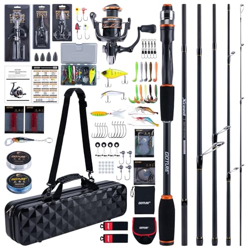 Goture Fishing Rod & Reel Combo-4/6 Piece Fishing Rod Set,Travel Fish Rod | Ultralight Spinning Rod Set w/Fishing Reel, Fishing Tackle Bag, Braided Line, Lures & Hooks Kit - color: Xceed 6 Pieces Rod w/ Hard Fishing Case, size: 8FT