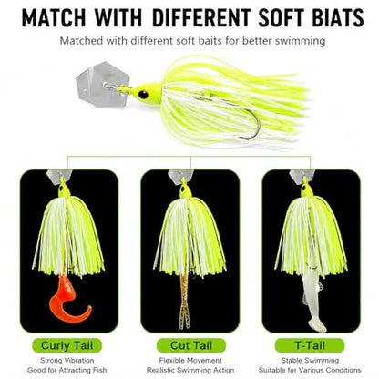 Bladed Jig Fishing Lures, Irresistible Vibrating Action, Sticky-Sharp Heavy-Wire Needle Point Hooks, 5Pcs 1/2 oz Multi-Color Kits with Storage Bag