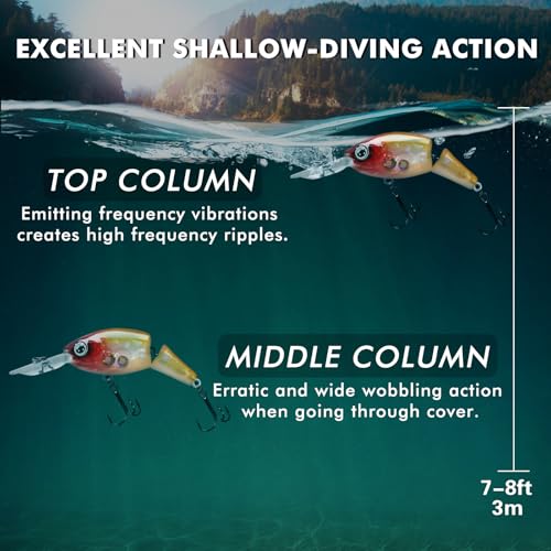TRUSCEND Swimmax Easy Catch Fishing Lures with BKK Hooks, Wiggling, Vibrating, Rattling and Gurgling for More Bite, Heavy-Duty Dyneema Fiber Jointed Swimbaits for Bass, Trout, Walleye, Crappie, Pike - color: E-2"-0.18oz