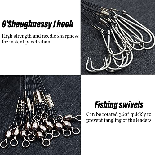 Saltwater Fishing Hook Rigs,Steel Leaders Long Shank Hook for Surf Fishing,Black Leader Wire O'shaughnessy Forged Hook for Freshwater - size: 3/0-12“-45lb, style: 8pcs