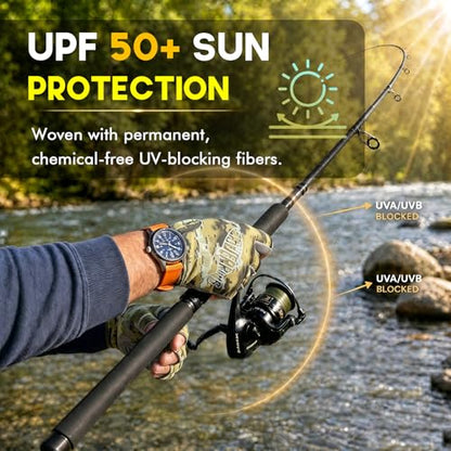Riverruns SwiftShield Fishing Gloves Shortened Wrist UPF50+ Sun Gloves Fingerless Lightweight Breathable Hiking Driving Kayaking Paddling - color: CamoKhaki, size: Medium