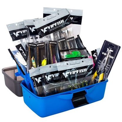 Fishing Tackle Box with Tackle Included Lures, Hooks, Weights, 3-Layer Freshwater Fishing Tackle Kit for Bass Fishing Gear and Equipment, Gift for Fishingman gift choice for Fathers Day - color: Blue