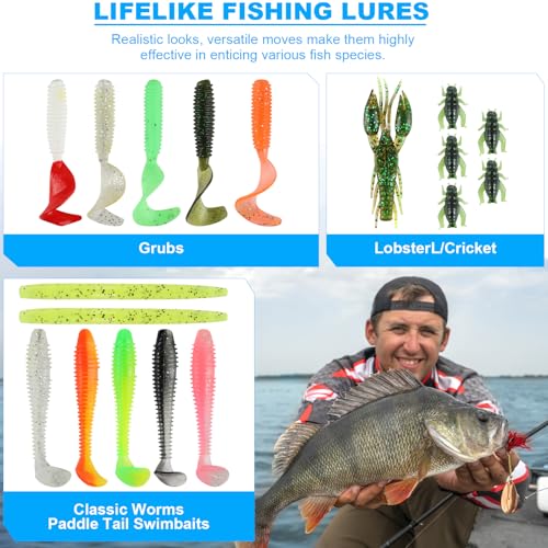 TCMBY 236Pcs Fishing Lures Tackle Box with Tackle Included, Crankbaits, Spoon, Hooks, Weights & Accessories, Casting Fishing Gear for Bass, Trout
