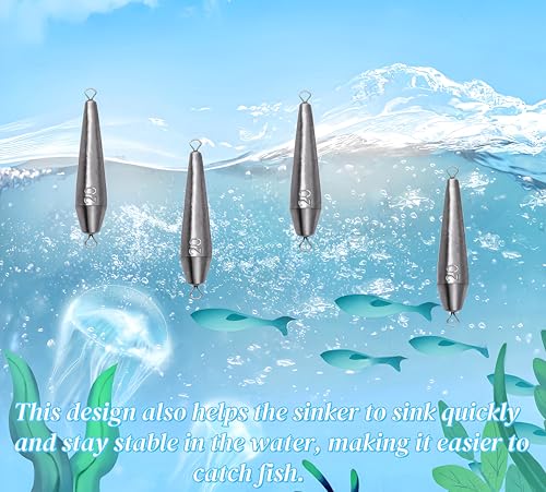 10PCS Fishing Weights, Inline Trolling Bullet Sinkers Double Ring Torpedo Fishing Weights Lead Drop Shot Fishing Weight Sinkers - 20g-50g - size: 3/4 oz - 10 Pack