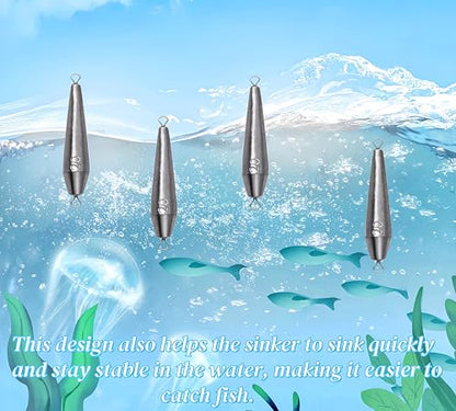 10PCS Fishing Weights, Inline Trolling Bullet Sinkers Double Ring Torpedo Fishing Weights Lead Drop Shot Fishing Weight Sinkers - 20g-50g - size: 3/4 oz - 10 Pack
