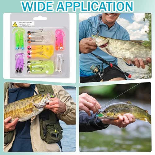 Soft Fishing Lures Jig Head Hooks Kit, 17pcs Crappie Jigs Soft Plastic Grub Tail Worm Lures Tackle for Bass Trout Saltwater Freshwater Fishing Mixed Color